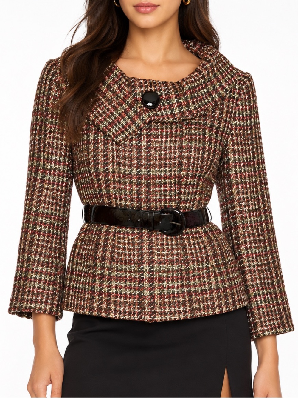 Alex Marie Plaid Tweed Belted Peacoat Jacket 6P NWT
